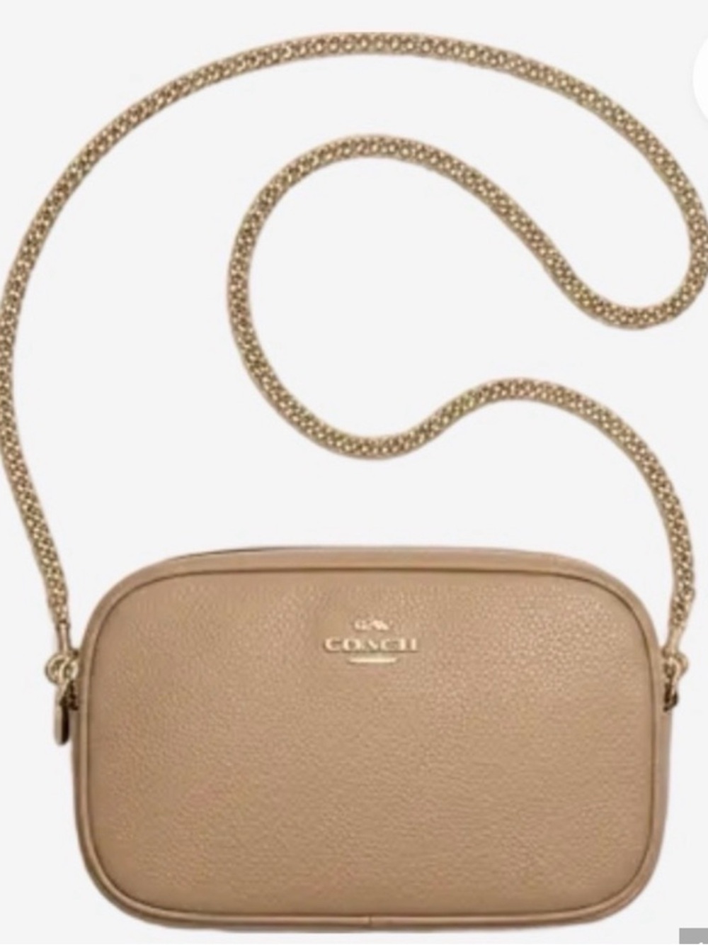 Coach Pebbled Leather Crossbody Bag in Beige with Gold Chain Strap